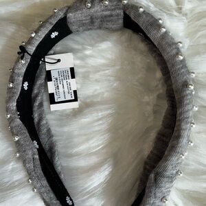 Lele Sadoughi Knit Gray Pearl Embellished Headband